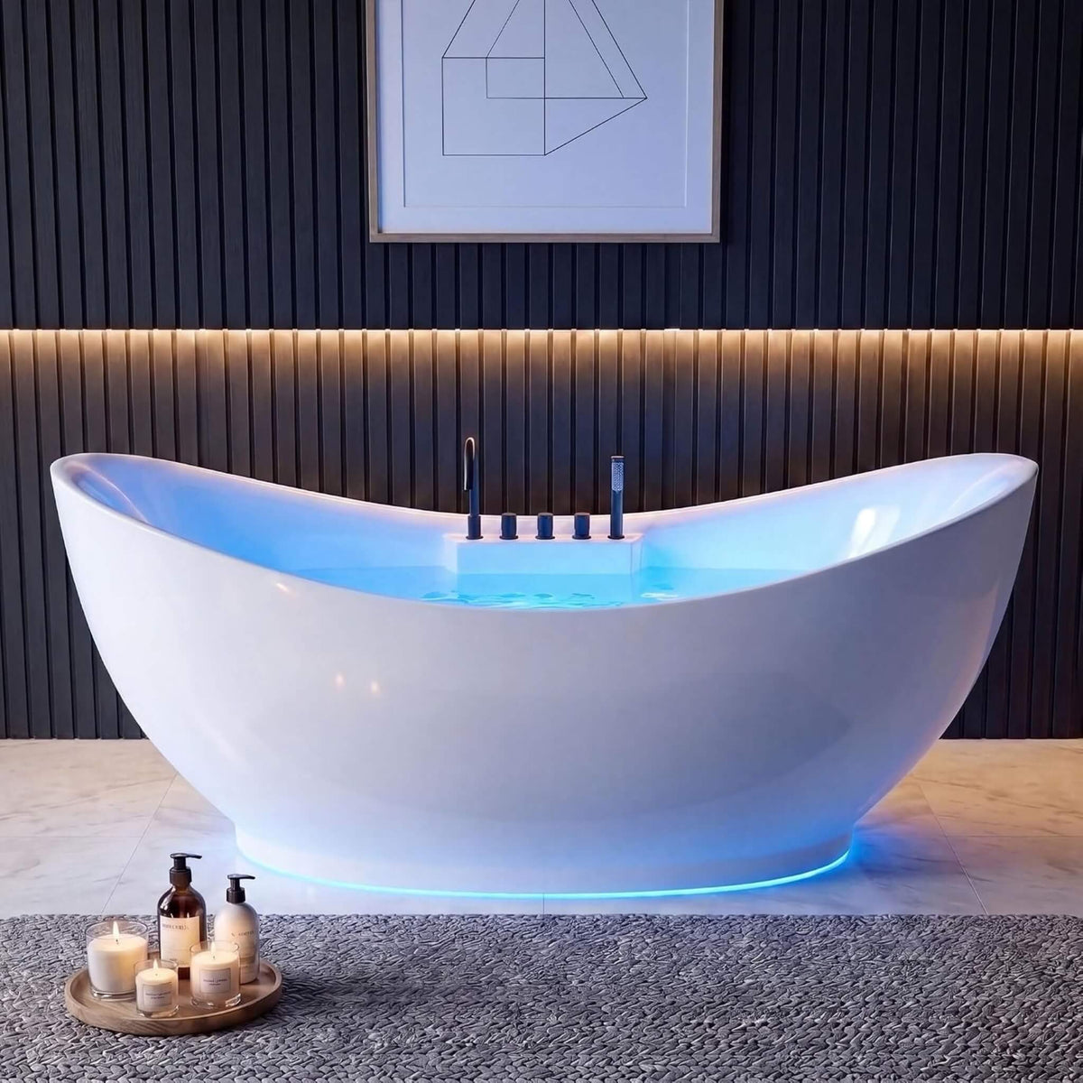 Serenova 71-Inch Double-End Oval Acrylic Freestanding Whirlpool Tub With Air Bubble Jets (SAK18954)