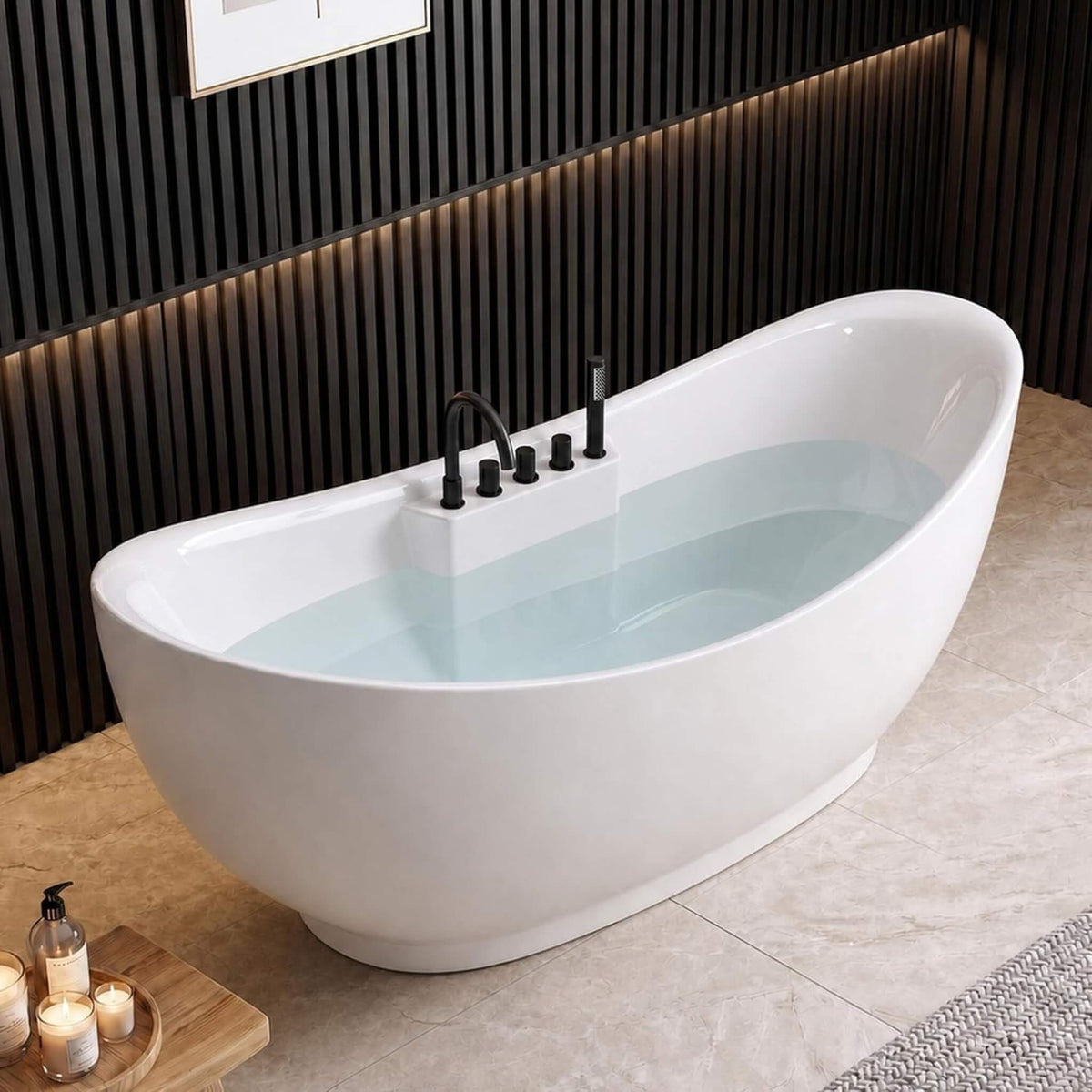 Serenova 71-Inch Double-End Oval Acrylic Freestanding Whirlpool Tub With Air Bubble Jets (SAK18954)