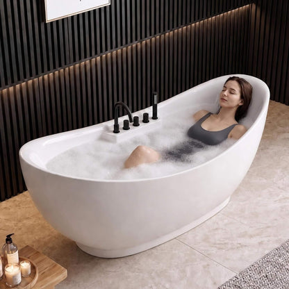 Serenova 71-Inch Double-End Oval Acrylic Freestanding Whirlpool Tub With Air Bubble Jets (SAK18954)