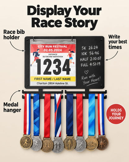 Running Medal Hanger & Bib Display Board with Chalkboard | BLAUBECK Wall Holder