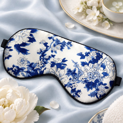 Blue and White Porcelain Mulberry Silk Sleep Mask