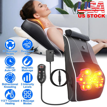 Back Massager with Heat 3D Kneading Massage Pillow Shiatsu Full Body Massager for Back Neck Waist Arm Abdomen Calf