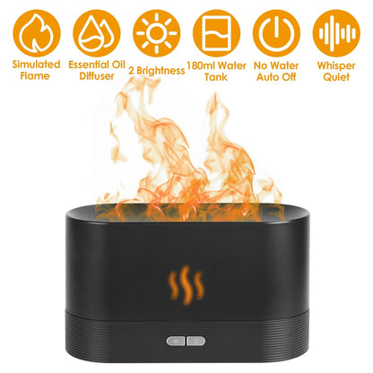 3D Flame Air Humidifier Essential Oil Ultrasonic Aroma Diffuser Bedroom Mist Home Spa Yoga Office Relax 2 Brightness with No Water Auto off Protection