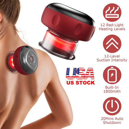 Electric Cupping Therapy Massager Electric Back Scraping Machine Vacuum Therapy Cupping Therapy Device with 12 Levels Temperature and Suction