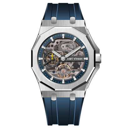 Fully Automatic Luminous Decorative Hollow Silicone-Strap Mechanical Alloy Watch