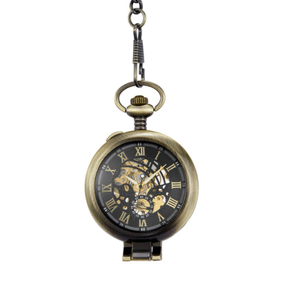 Hollowed-out Magnifying-glass Flip Mechanical Pocket Watch