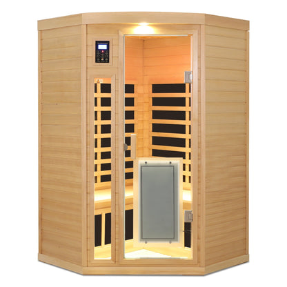 Hemlock Wood Far Infrared Two Person Sauna Room with Low EMF & Bluetooth - Natural Wood