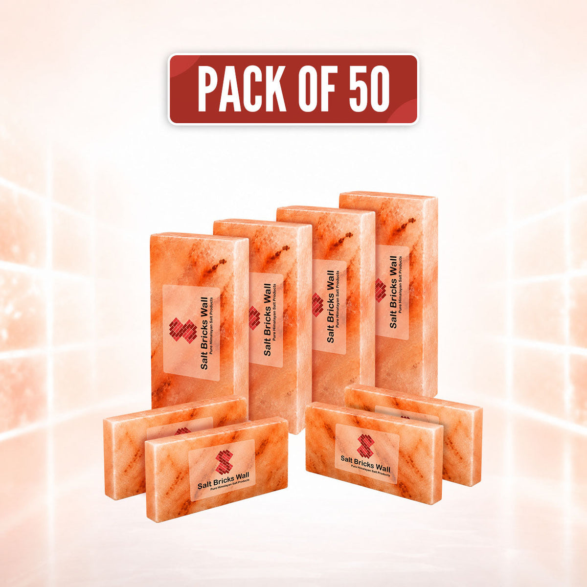 Himalayan Pink Salt Tiles 8x4x1 – Pack of 50 Natural Salt Bricks