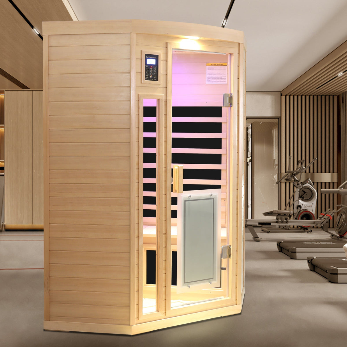 Hemlock Wood Far Infrared Two Person Sauna Room with Low EMF & Bluetooth - Natural Wood