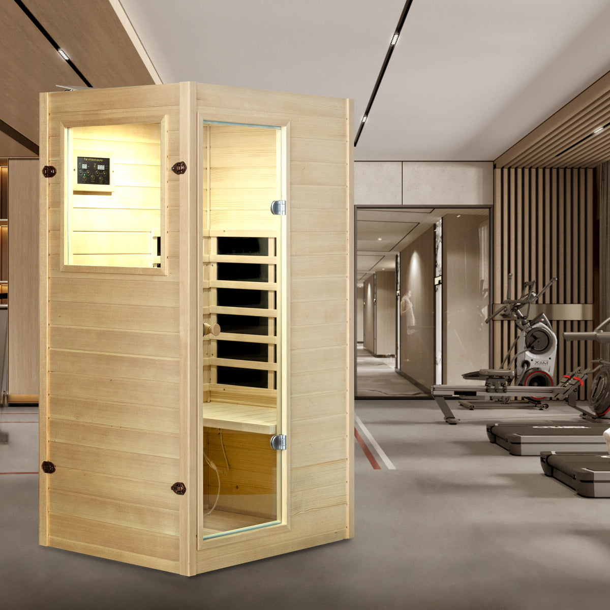 Far Infrared Sauna Room with 5 Epoxy Heating Panels - Spruce Wood