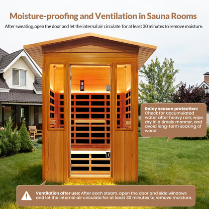 Outdoor Double Red Cedar Far Infrared Sauna Room with Bluetooth and Ambient Light - Natural