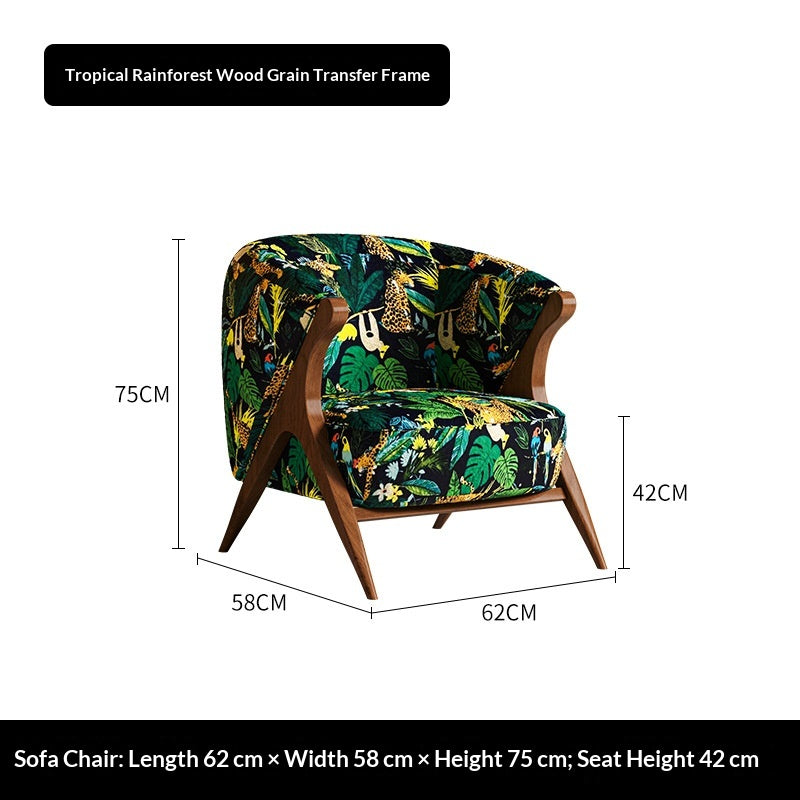 Barrel Back Lounge Chair — Patterned Fabric Accent Chair with Wood Frame