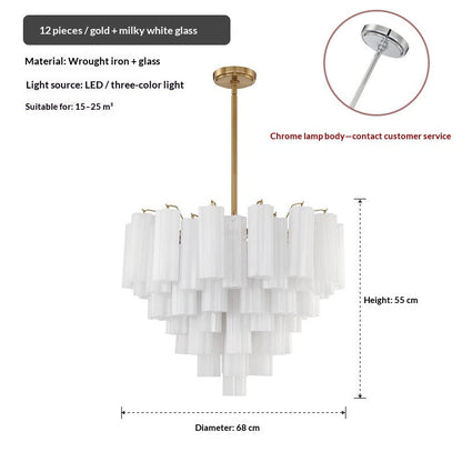 Tiered Frosted Glass Tube Chandelier — French Villa Style for Staircases & Foyers