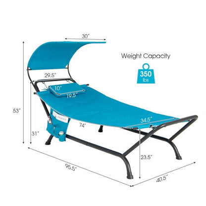 Blue Polyester Chaise Lounge Chair Hammock with Canopy and Storage Bag