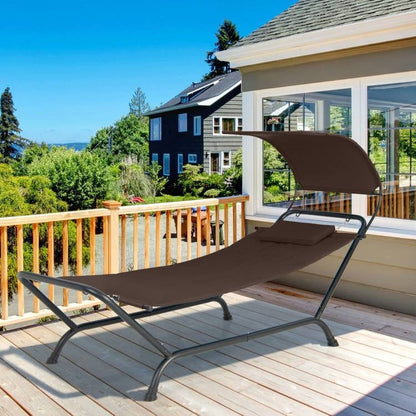 Brown Polyester Chaise Lounge Chair Hammock with Canopy and Storage Bag