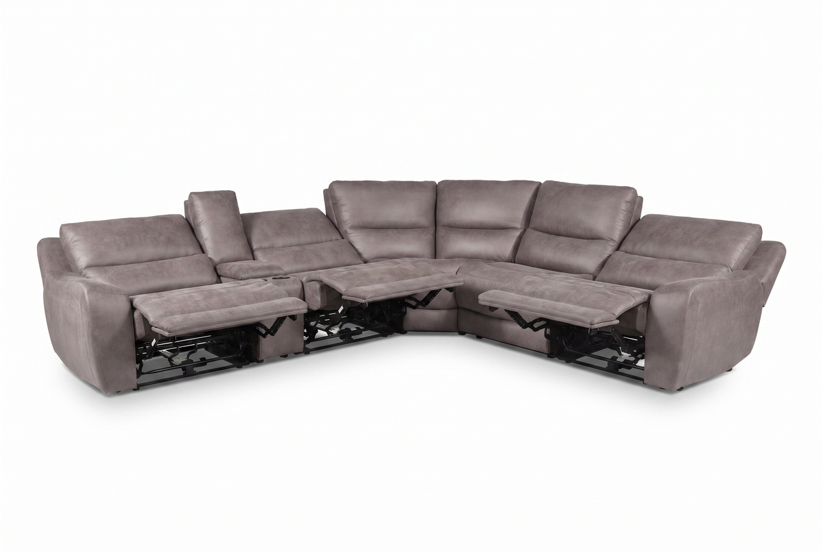 Branson Zero Slate 6-Piece Dual Power Reclining Modular Sectional with Storage Console