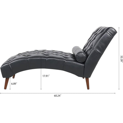 Black Faux Leather Upholstered Armless Chaise Lounge Chair with Lumbar Pillow