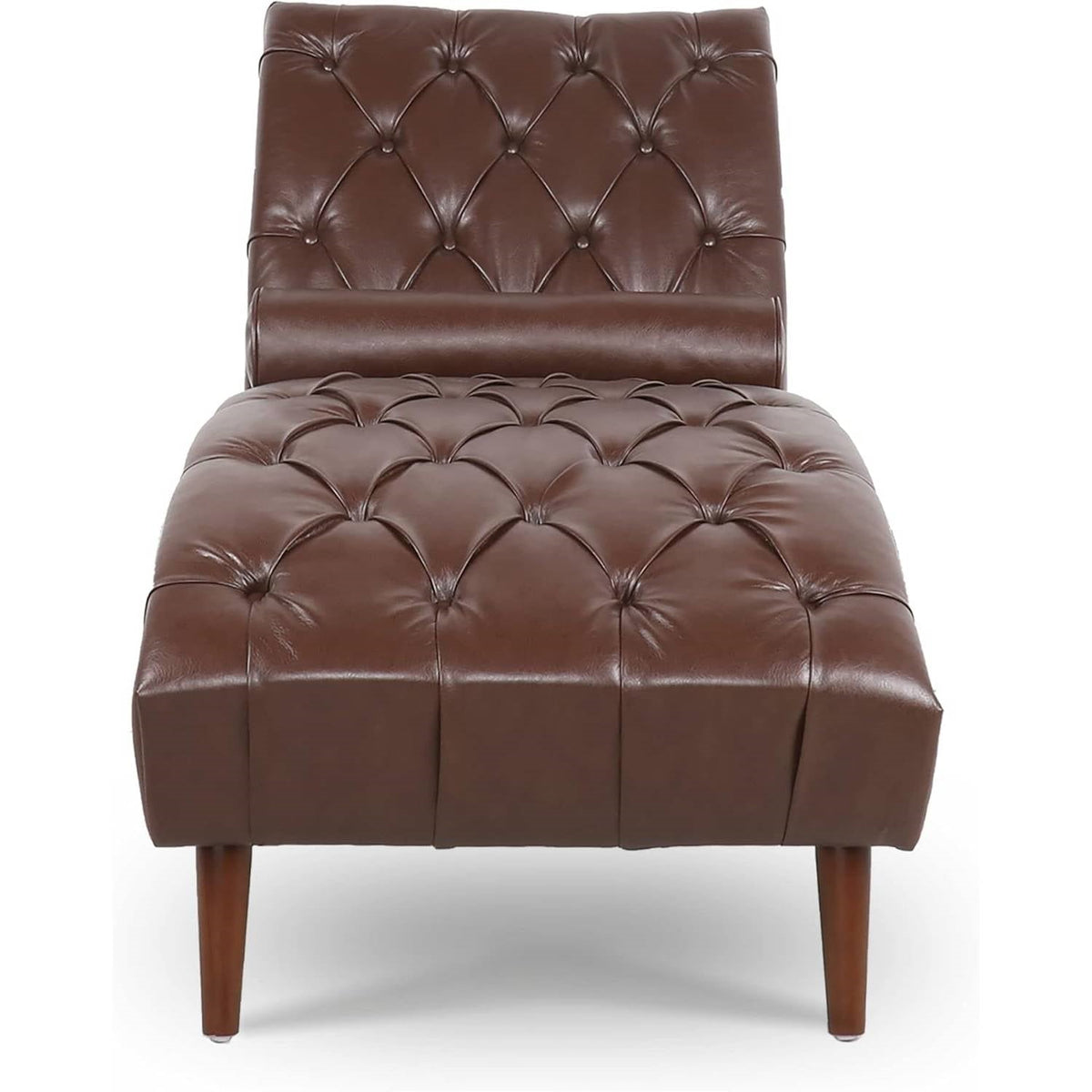 Brown PU Leather Upholstered Armless Chaise Lounge Chair with Lumbar Pillow