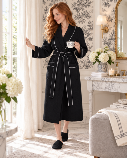 Women’s Waffle Piping Bathrobe – Lightweight Spa-Style Comfort