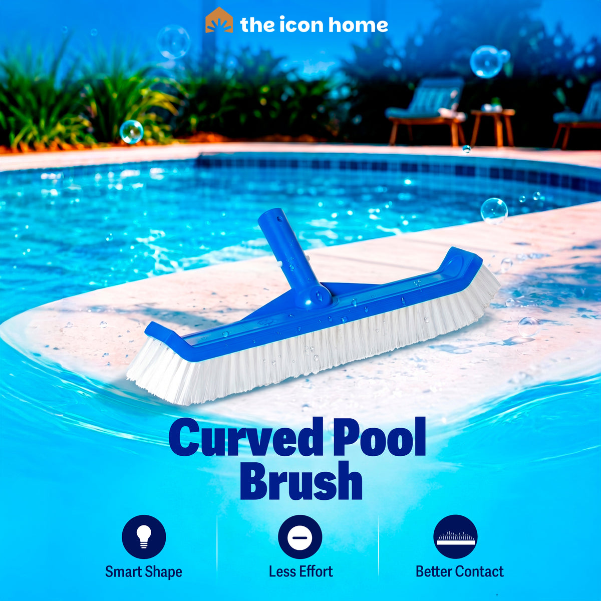 Pool Brush Head with Curved Ends – Brustec Nylon Cleaning Brush for Vinyl, Fiberglass & Above-Ground Pool Walls & Steps, Chlorine Resistant