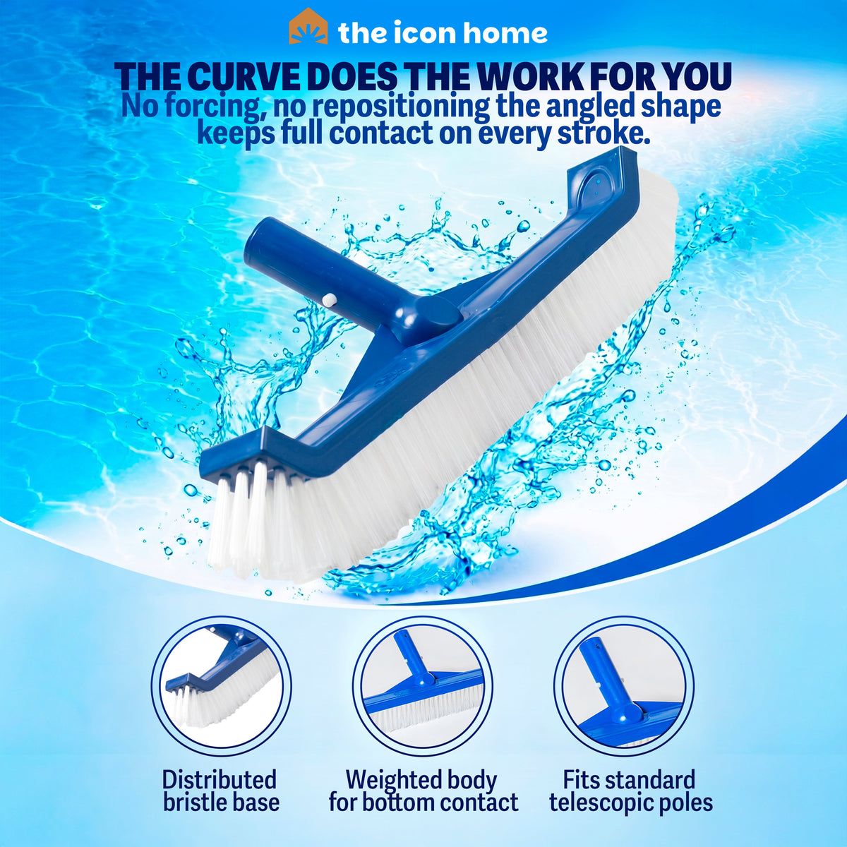 Pool Brush Head with Curved Ends – Brustec Nylon Cleaning Brush for Vinyl, Fiberglass & Above-Ground Pool Walls & Steps, Chlorine Resistant