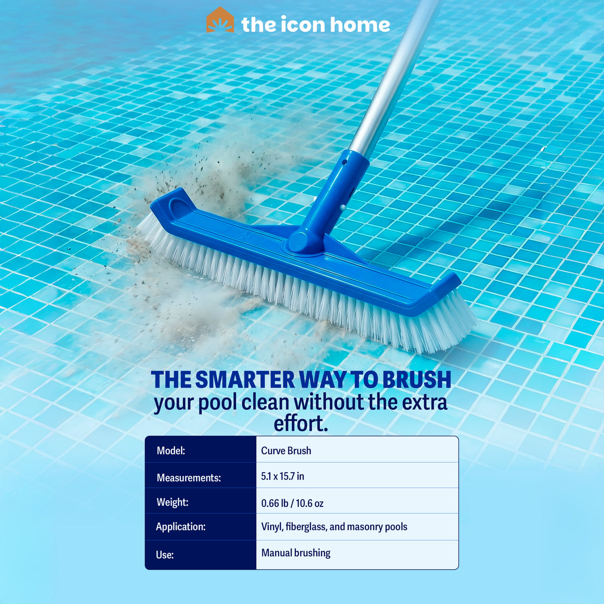 Pool Brush Head with Curved Ends – Brustec Nylon Cleaning Brush for Vinyl, Fiberglass & Above-Ground Pool Walls & Steps, Chlorine Resistant