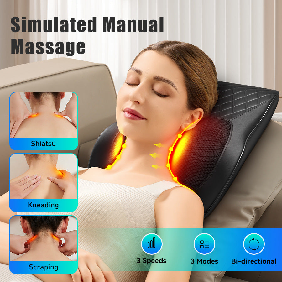 Deep Kneading Neck Shoulder Heat Relax Massage Pillow