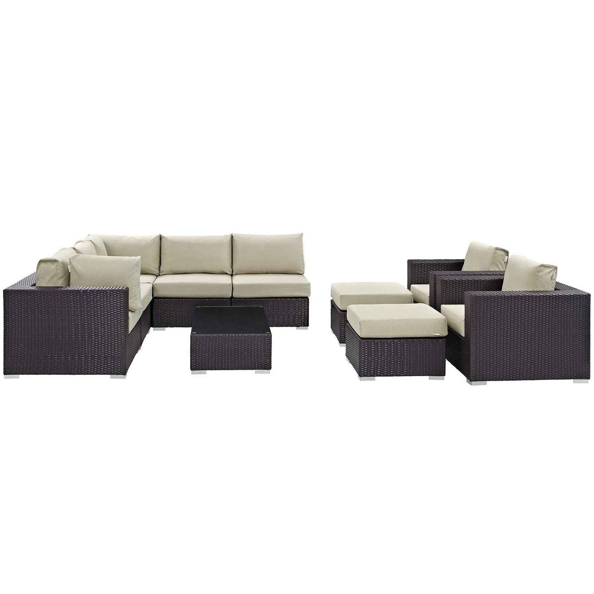 Patio Elegance Outdoor Sectional Set - 10-Piece Convene Lounge Set by Modway