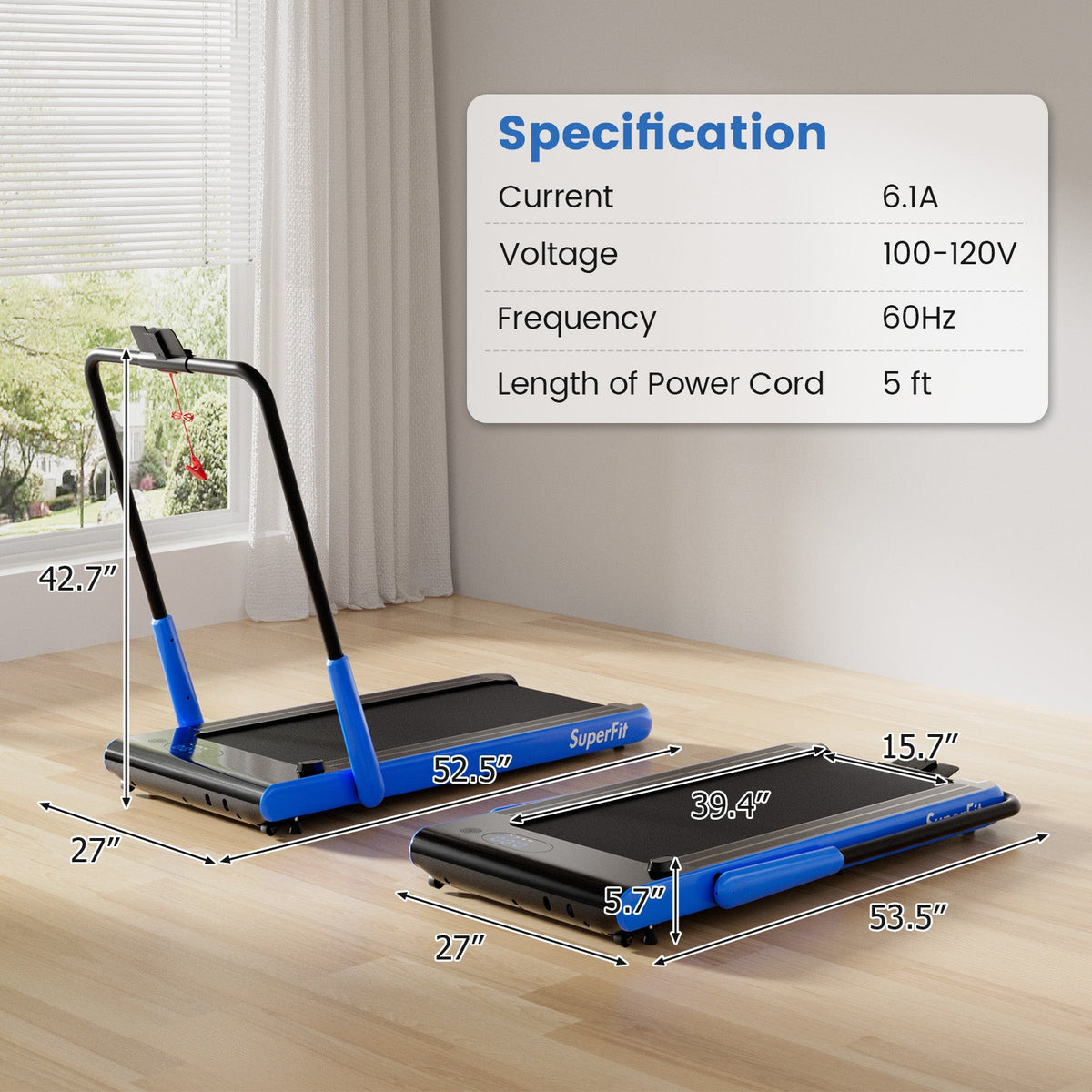 3-in-1 3HP Folding Treadmill with Smart Apps Remote Control and Speakers