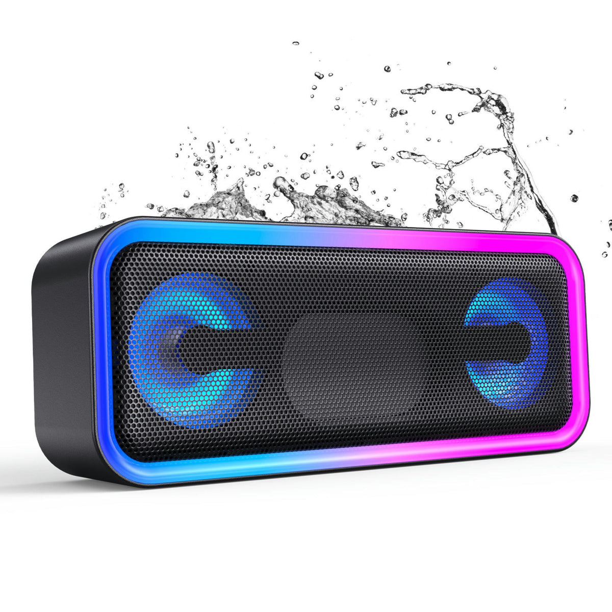 PRO Bluetooth Speaker Ð 20W Sound, IPX6 Waterproof, 20H Playtime, RGB Lights, Deep Bass