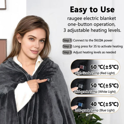 Electric Blanket USB Portable Body Warmer with 3 Temp Settings Heating Thermal Shawl for Home Office Electric Warmer Blanket