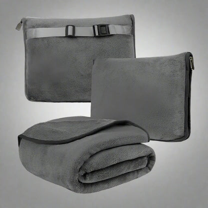 Coral Fleece Travel Blanket – 2-in-1 Portable Airplane Blanket & Pillow