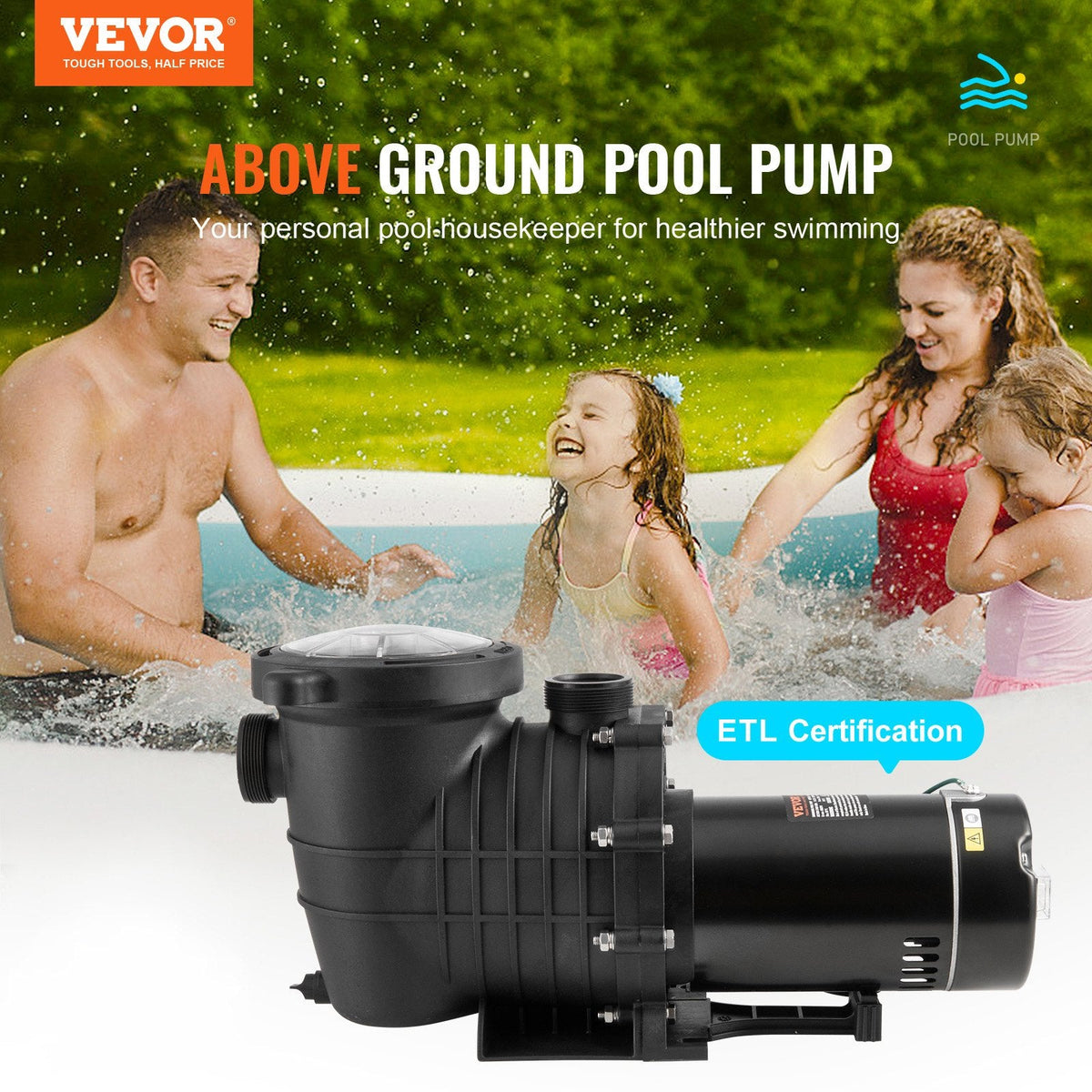 Above Ground Pool Pump, 1.5 HP, 100 GPM Single Speed Swimming Pool Pump, 110V/240V 3450 RPM 50.9 Ft Max Head Pool Pump With Filter Basket, For Above Ground Pools Hot Tubs Spas,Tested To UL Standards