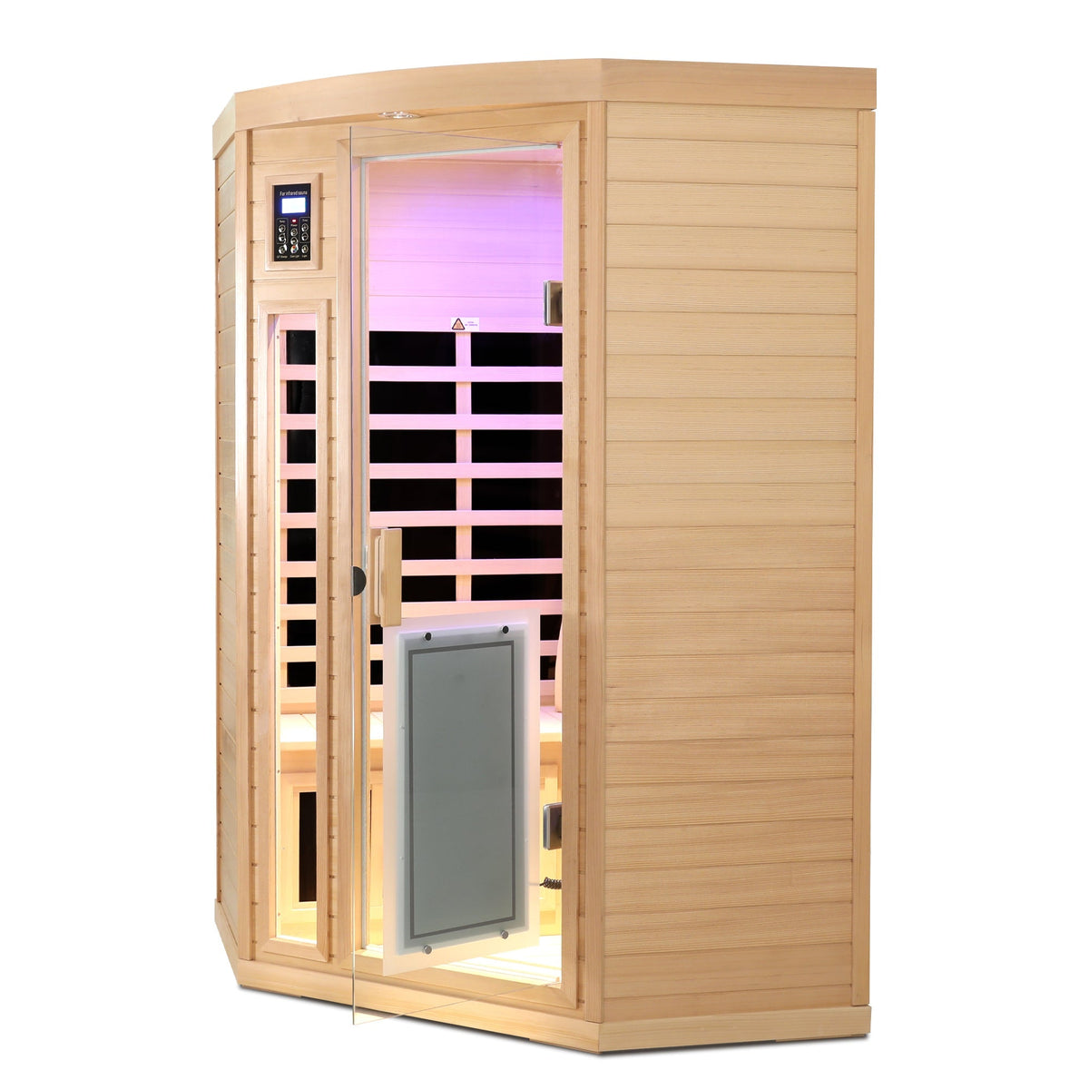 Hemlock Wood Far Infrared Two Person Sauna Room with Low EMF & Bluetooth - Natural Wood