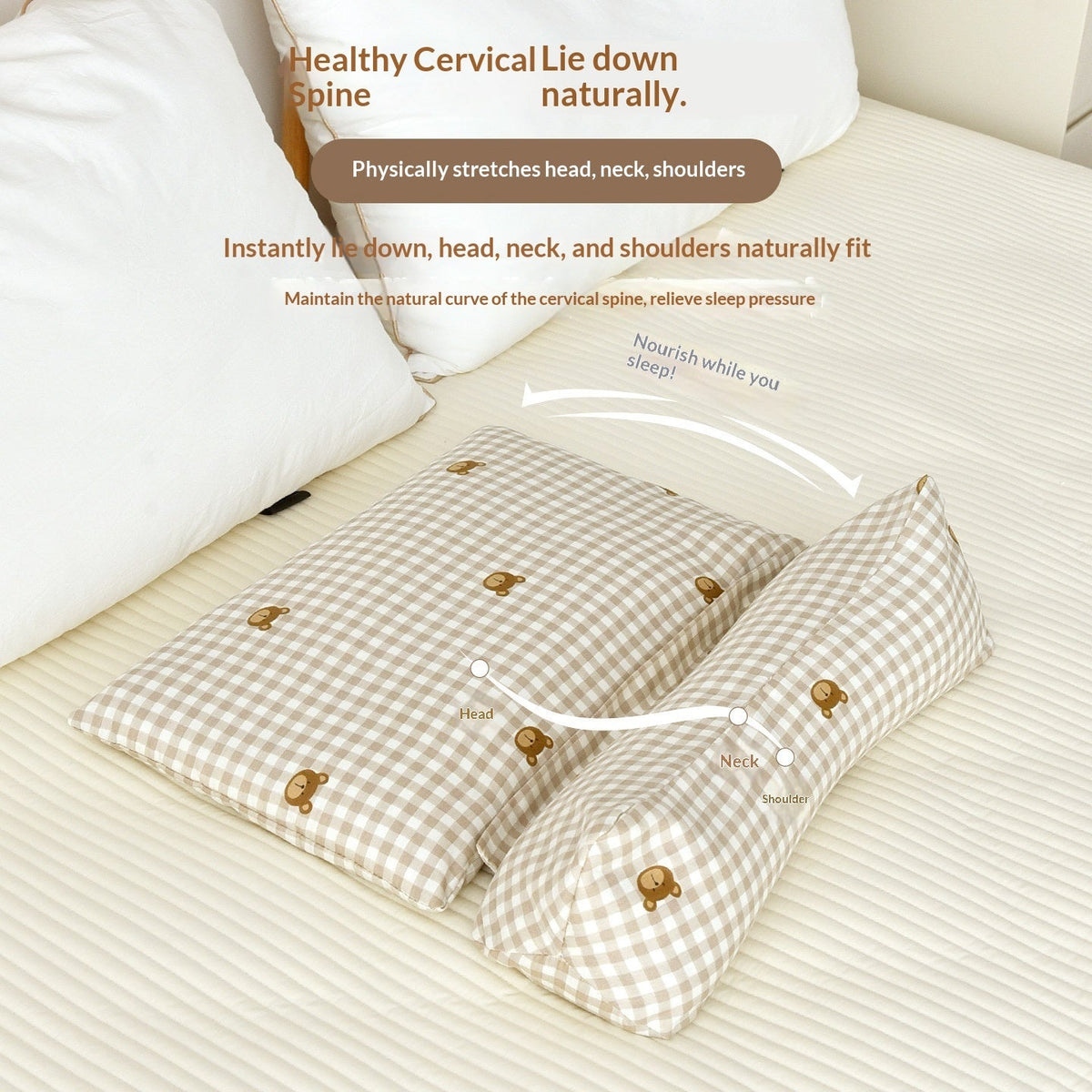 Cotton Neck Pillow with Removable Cushion, 42 × 43 × 4 cm