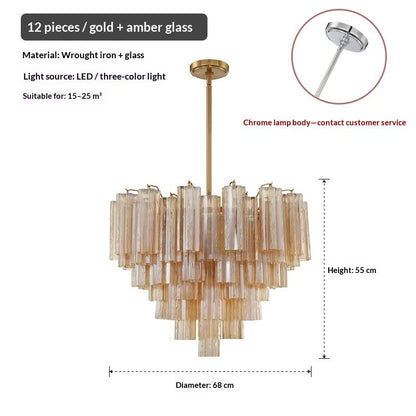 Tiered Frosted Glass Tube Chandelier — French Villa Style for Staircases & Foyers