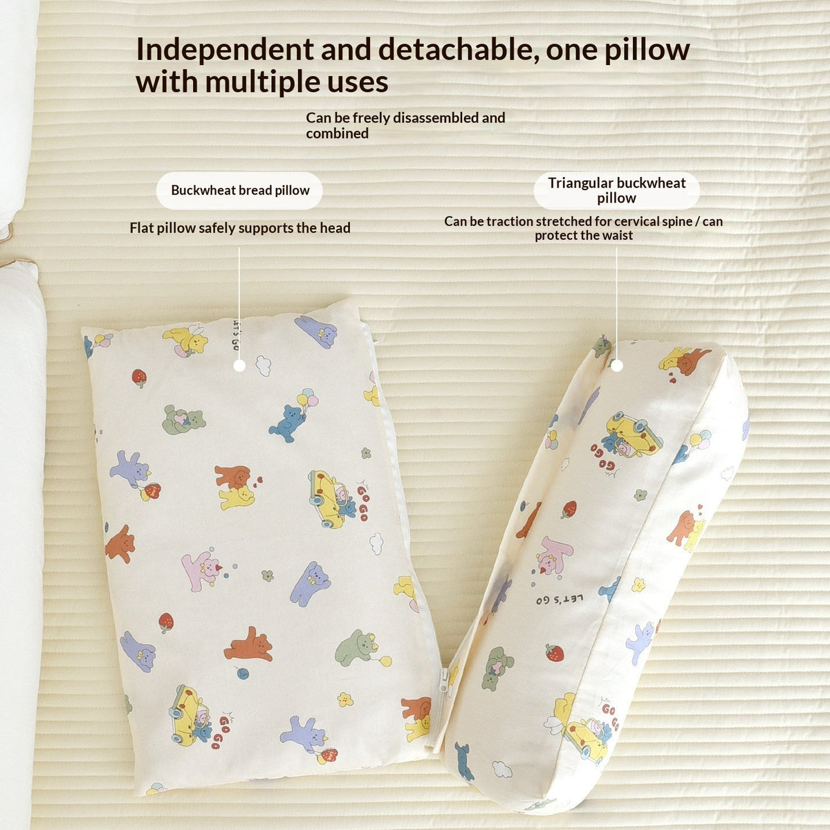 Cotton Neck Pillow with Removable Cushion, 42 × 43 × 4 cm