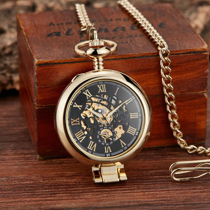 Hollowed-out Magnifying-glass Flip Mechanical Pocket Watch