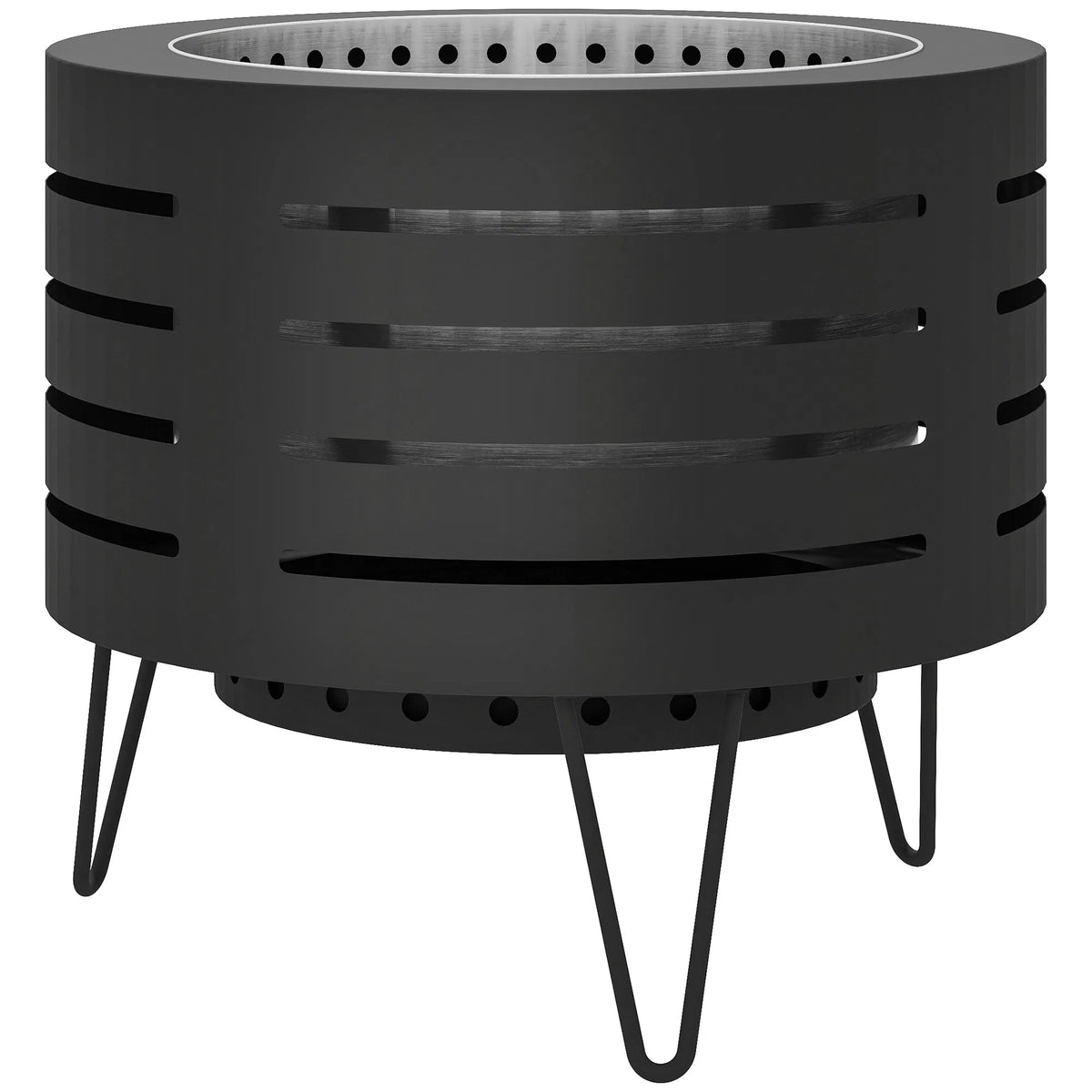Round Fire Pit with Fire Poker Portable Wood Burning Firepit with Ash Tray and