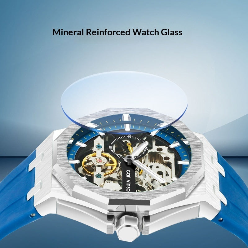 Fully Automatic Luminous Decorative Hollow Silicone-Strap Mechanical Alloy Watch