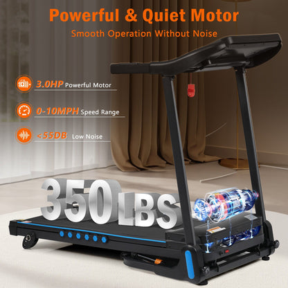 Incline Treadmill for Running & Walking with Hydraulic Folding - Black