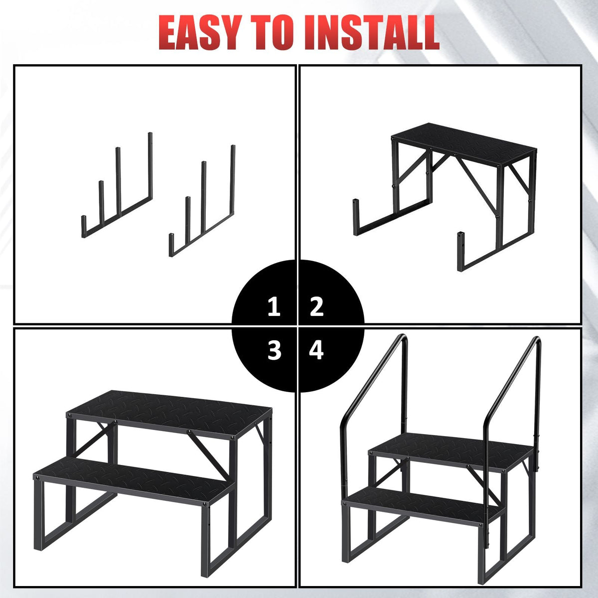 Hot Tub Steps Outdoor, 2 RV Steps with Handrail, Portable RV Stairs 3 Step, Heavy Duty Truck Camper Steps Ladders for Travel Trailers, 5th Wheel, Motor Home, Spa, and Porch