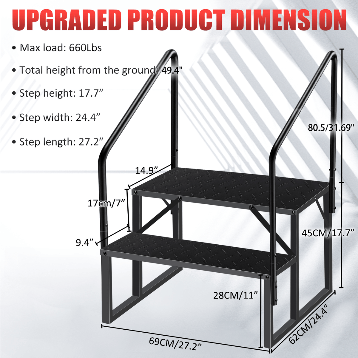 Hot Tub Steps Outdoor, 2 RV Steps with Handrail, Portable RV Stairs 3 Step, Heavy Duty Truck Camper Steps Ladders for Travel Trailers, 5th Wheel, Motor Home, Spa, and Porch