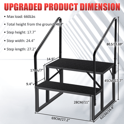 Hot Tub Steps Outdoor, 2 RV Steps with Handrail, Portable RV Stairs 3 Step, Heavy Duty Truck Camper Steps Ladders for Travel Trailers, 5th Wheel, Motor Home, Spa, and Porch