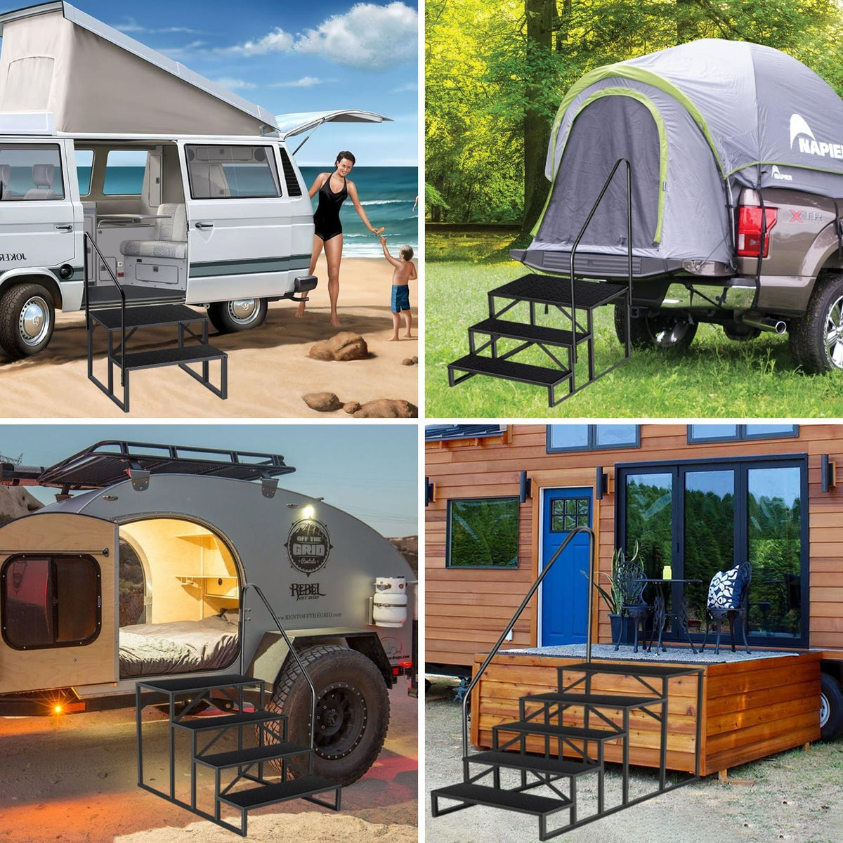 Hot Tub Steps Outdoor, 2 RV Steps with Handrail, Portable RV Stairs 3 Step, Heavy Duty Truck Camper Steps Ladders for Travel Trailers, 5th Wheel, Motor Home, Spa, and Porch