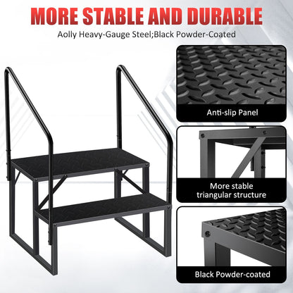 Hot Tub Steps Outdoor, 2 RV Steps with Handrail, Portable RV Stairs 3 Step, Heavy Duty Truck Camper Steps Ladders for Travel Trailers, 5th Wheel, Motor Home, Spa, and Porch