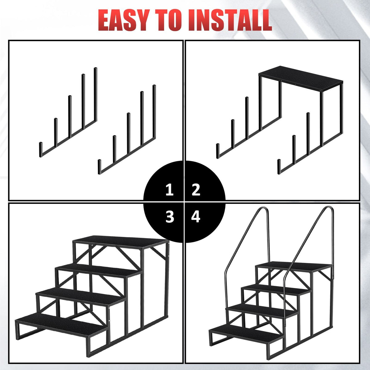 Hot Tub Steps Outdoor, 2 RV Steps with Handrail, Portable RV Stairs 3 Step, Heavy Duty Truck Camper Steps Ladders for Travel Trailers, 5th Wheel, Motor Home, Spa, and Porch