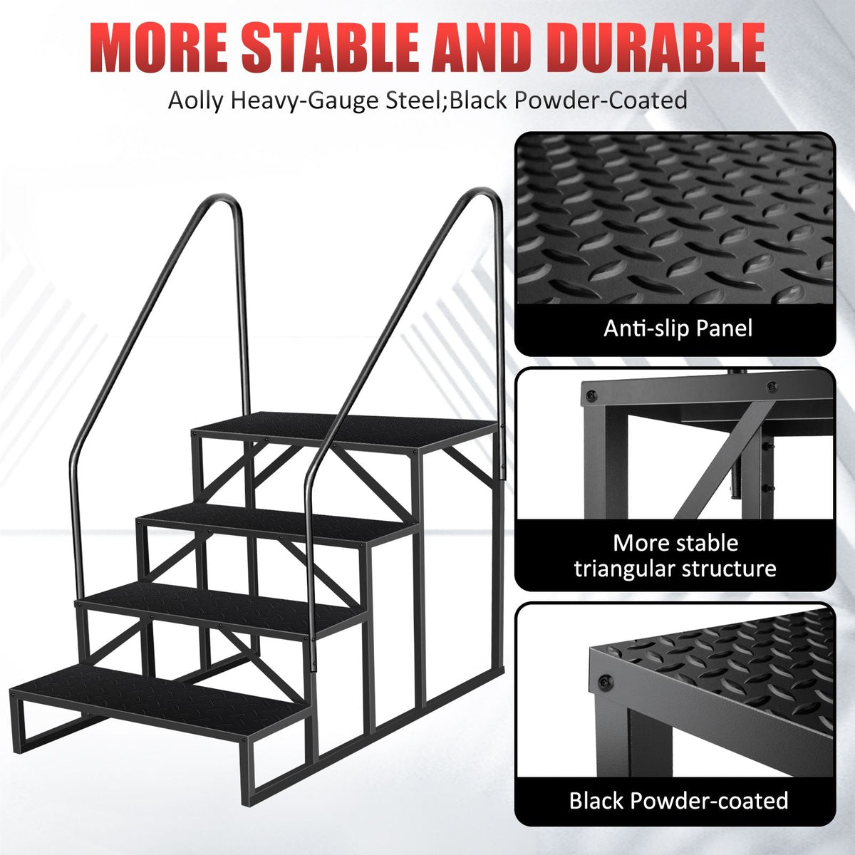 Hot Tub Steps Outdoor, 2 RV Steps with Handrail, Portable RV Stairs 3 Step, Heavy Duty Truck Camper Steps Ladders for Travel Trailers, 5th Wheel, Motor Home, Spa, and Porch