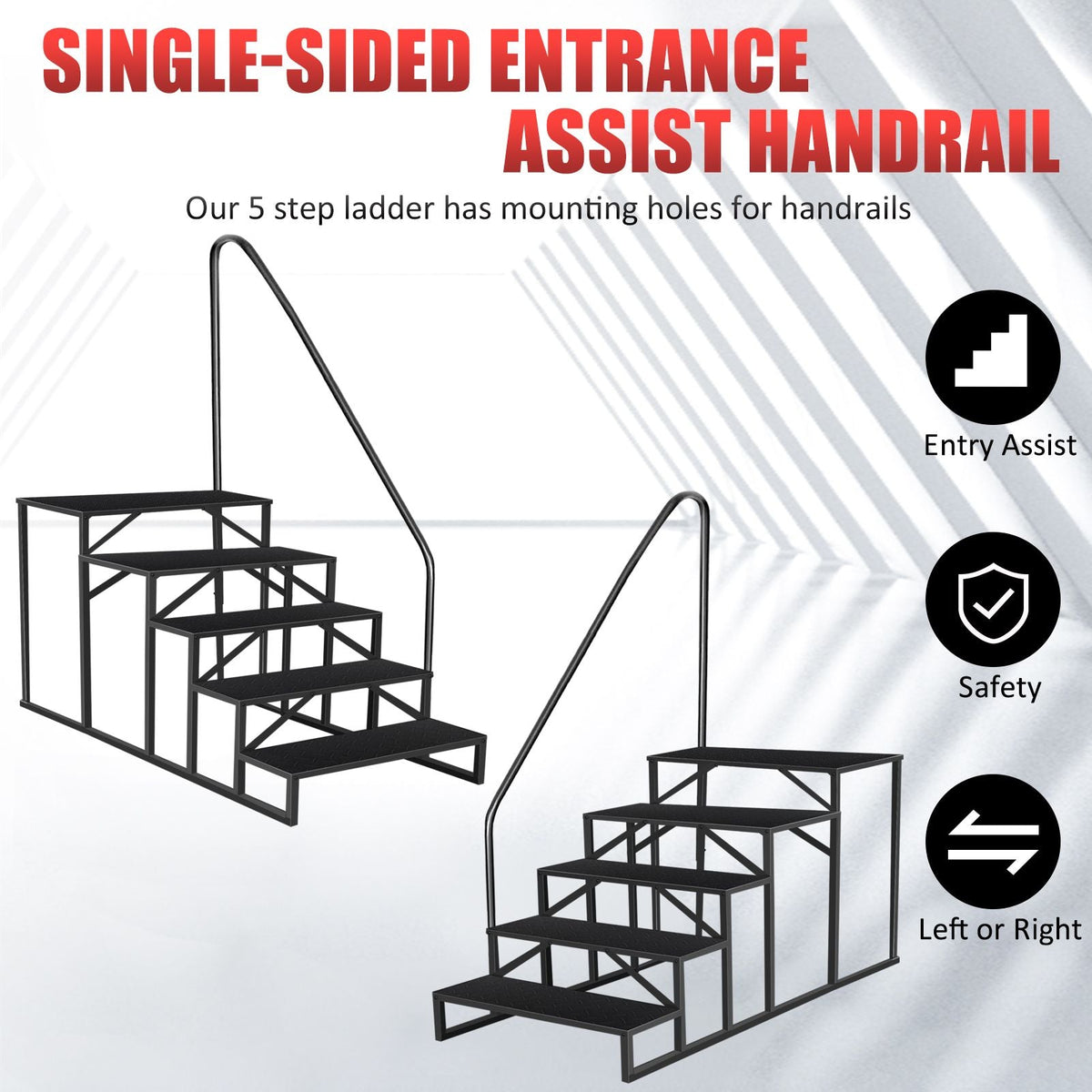 Hot Tub Steps Outdoor, 2 RV Steps with Handrail, Portable RV Stairs 3 Step, Heavy Duty Truck Camper Steps Ladders for Travel Trailers, 5th Wheel, Motor Home, Spa, and Porch