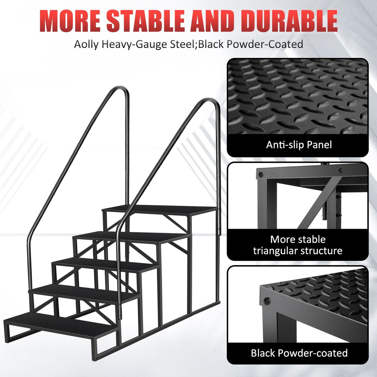 Hot Tub Steps Outdoor, 2 RV Steps with Handrail, Portable RV Stairs 3 Step, Heavy Duty Truck Camper Steps Ladders for Travel Trailers, 5th Wheel, Motor Home, Spa, and Porch